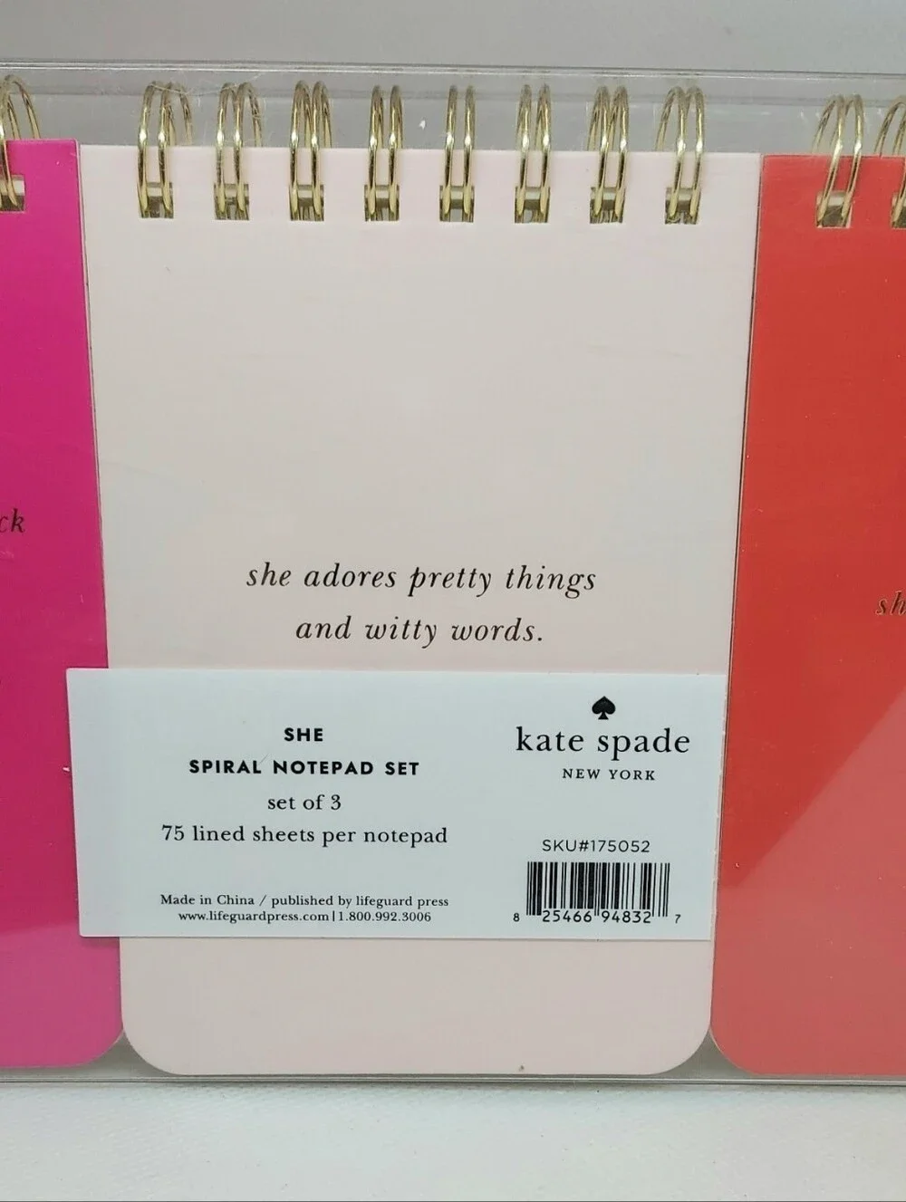 Kate Spade Striped Pen & 3 Pcs Inspirational Note Pad Set NWT